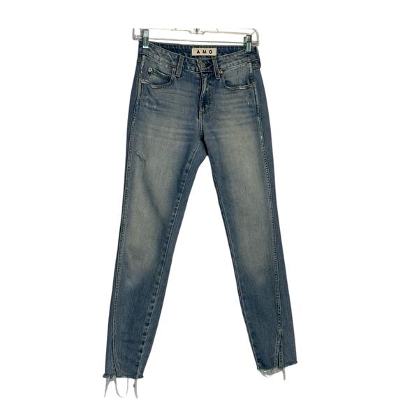 AMO Twist Fray Heartbreaker blue distressed skinny jeans size 25-2 - Picture 1 of 16